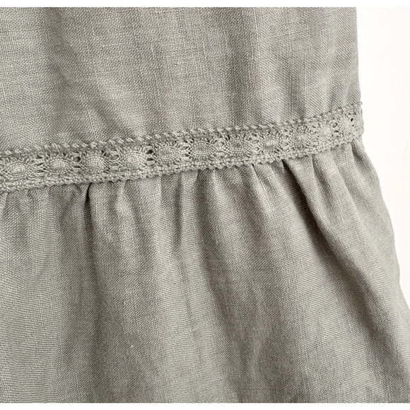 LUCKY BRAND Linen Tiered Sleeveless Mini Tunic Dress Sage Green Crochet Boho 2X - Picture 5 of 7